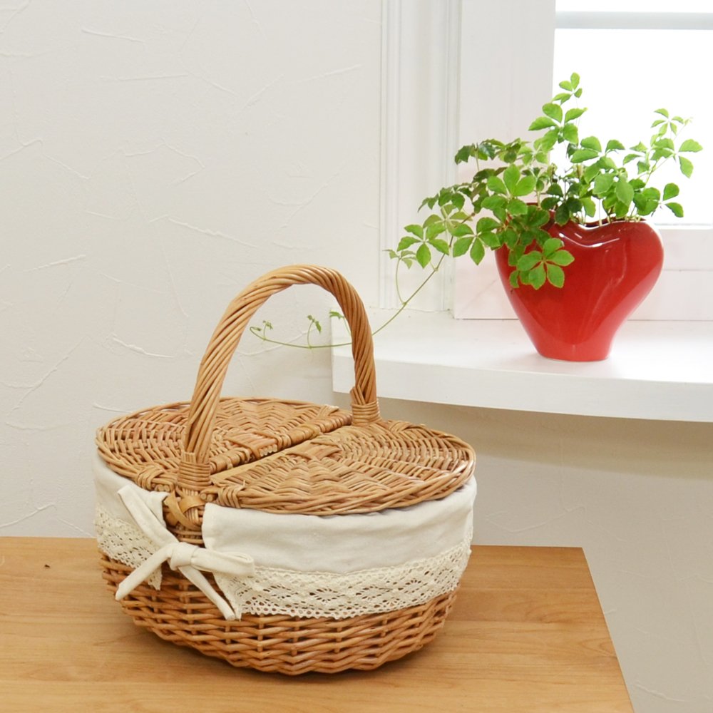 Amazon.co.jp: フタ 付き かご ウィッカー ピクニック バスケット